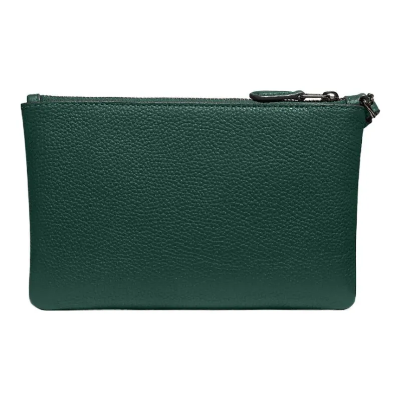 COACH Wristlet Pebbled Leather Wrist Bags Clutches Small Size Women's Forest Green-1