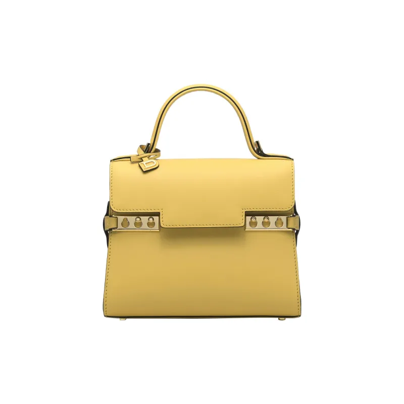 Delvau Tempête Calfskin Shoulder Bag Crossbody Bag Handbag Small Size Women's Yellow-0
