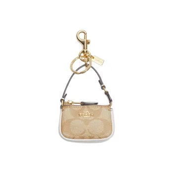 COACH Coated Canvas With Refined Calfskin Bag Charm Bag Merch Mini Women's Khaki & Chalk White