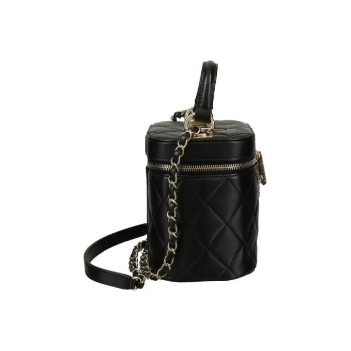 CHANEL Lambskin Cylinder Makeup Bag, Shoulder Bag, Crossbody Bag, Handbag Women's Black-3
