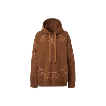 Burberry Embroidered Oak Leaf Crest Cotton Hoodie