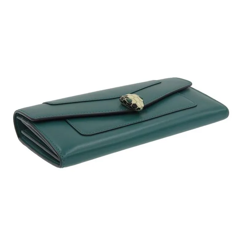 BVLGARI Serpenti Forever Calfskin Wallet Women's Green-4