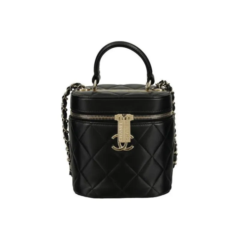 CHANEL Lambskin Cylinder Makeup Bag, Shoulder Bag, Crossbody Bag, Handbag Women's Black-0