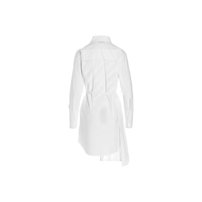 OFF WHITE Diag Plissé Cotton Shirt Dress-1
