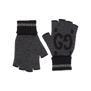 GUCCI Wool/Cashmere Knit Gloves Unisex Black/Gray