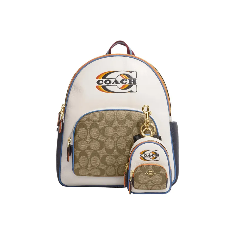 COACH Coated Canvas With Refined Pebbled Leather Bag Charm Bag Merch Mini Women's Khaki & Chalk White-1