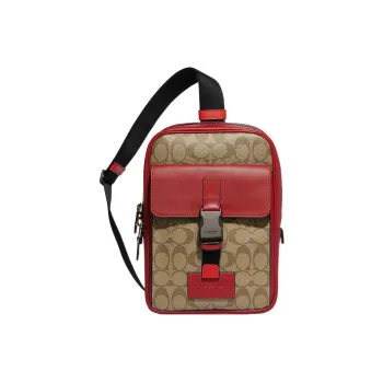 COACH Track Canvas With Calfskin Shoulder Bag, Crossbody Bag Trumpets Women's Brown & Red