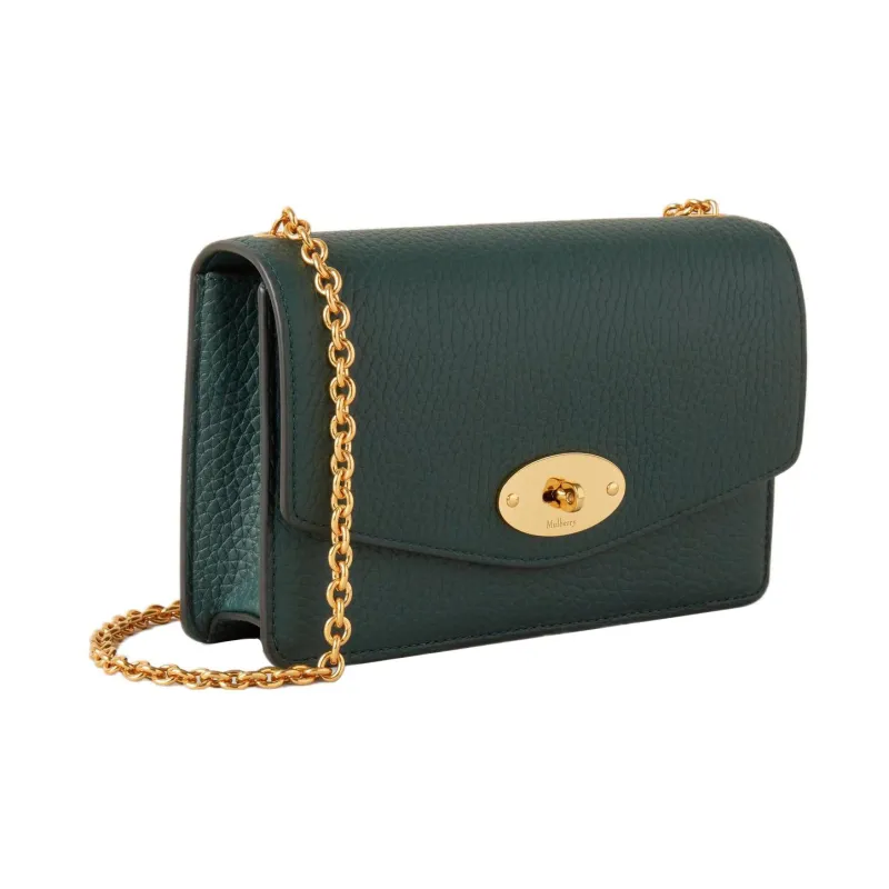 Mulberry Grain Calfskin Shoulder Bag, Crossbody Bag Trumpets Women's Green-1