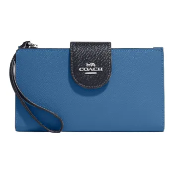 COACH Tech Wallet Cross Grain Leather Card Holder, Wallet Women's Sky Blue
