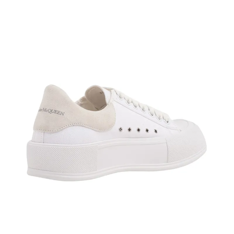 Alexander McQueen Deck Plimsoll Lace Up Trainers 'White Beige'-4