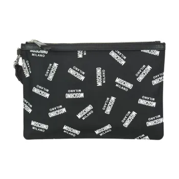MOSCHINO Nylon Makeup Bags Clutches Medium Size Women's Black