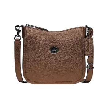 COACH Chaise Pebbled Leather Shoulder Bag, Crossbody Bag Small Size Women's Metal Brown