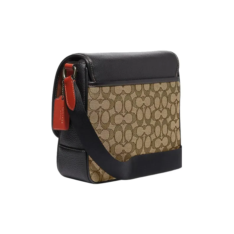 COACH Map Jacquard With Pebbled Leather And Calfskin Shoulder Bag, Crossbody Bag Medium Size Men's Brown & Black-1