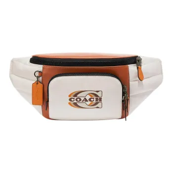 COACH Calfskin Sling Bag, Fanny Pack Tubas Men's Chalk White & Sunset Red