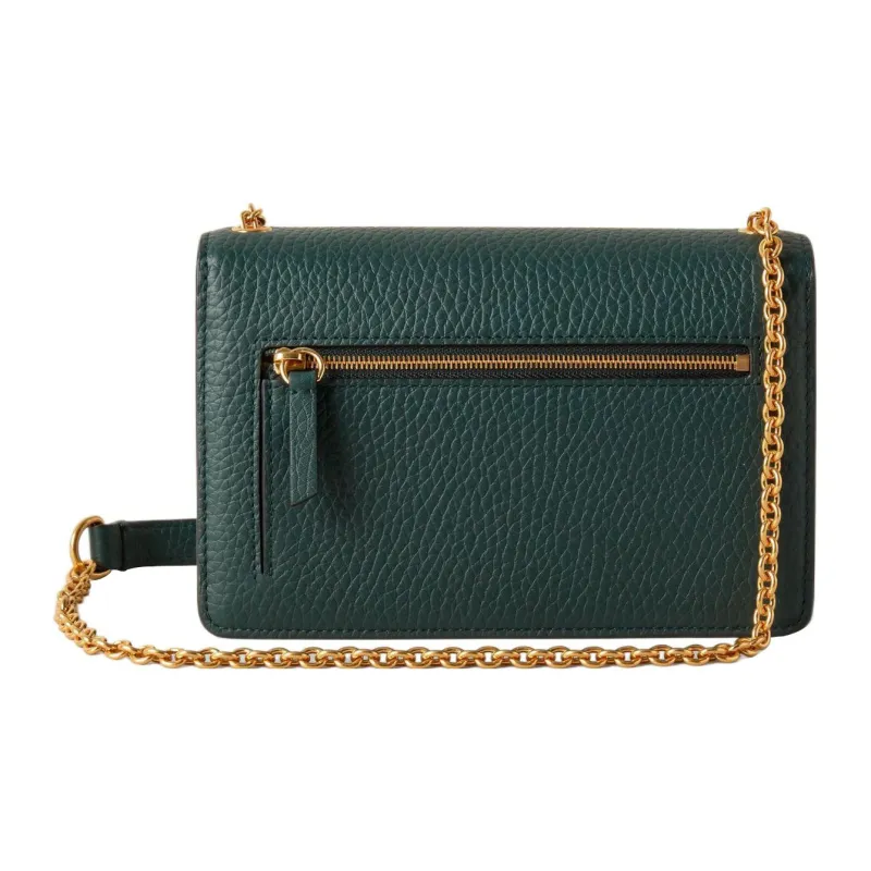 Mulberry Grain Calfskin Shoulder Bag, Crossbody Bag Trumpets Women's Green-2