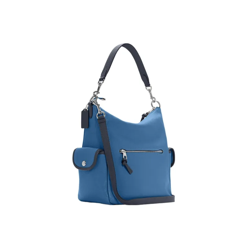 COACH Pennie Pebbled Leather Shoulder Bag Crossbody Bag Handbag Large Size Women's Sky Blue-1