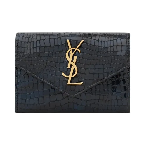 SAINT LAURENT CASSANDRE Cow Leather Card Holder Wallet Small Size Women's Black