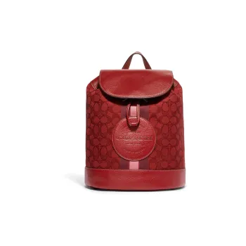 COACH Dempsey Fabric With Pebbled Leather Accents Backpack Medium Size Women's Apple Red
