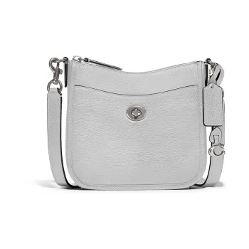 COACH Chaise Pebbled Leather Shoulder Bag, Crossbody Bag Trumpets Women's Metal Silver