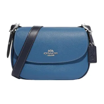 COACH Macie Pebbled Leather Saddle Bag, Shoulder Bag, Crossbody Bag Medium Size Women's Sky Blue