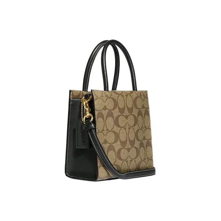 COACH Cally Coated Canvas With Leather Handbag Shoulder Bag Crossbody Bag Mini Women's Khaki-1