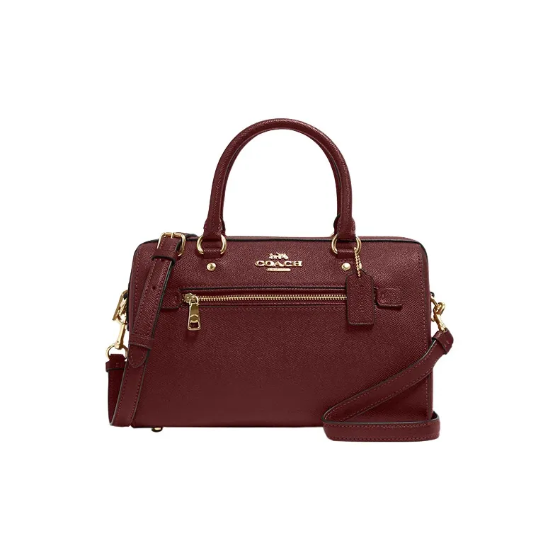 COACH Rowan Cross-Stitch Leather Briefcase Shoulder Bag Crossbody Bag Handbag Large Size Women's Cherry Red-0
