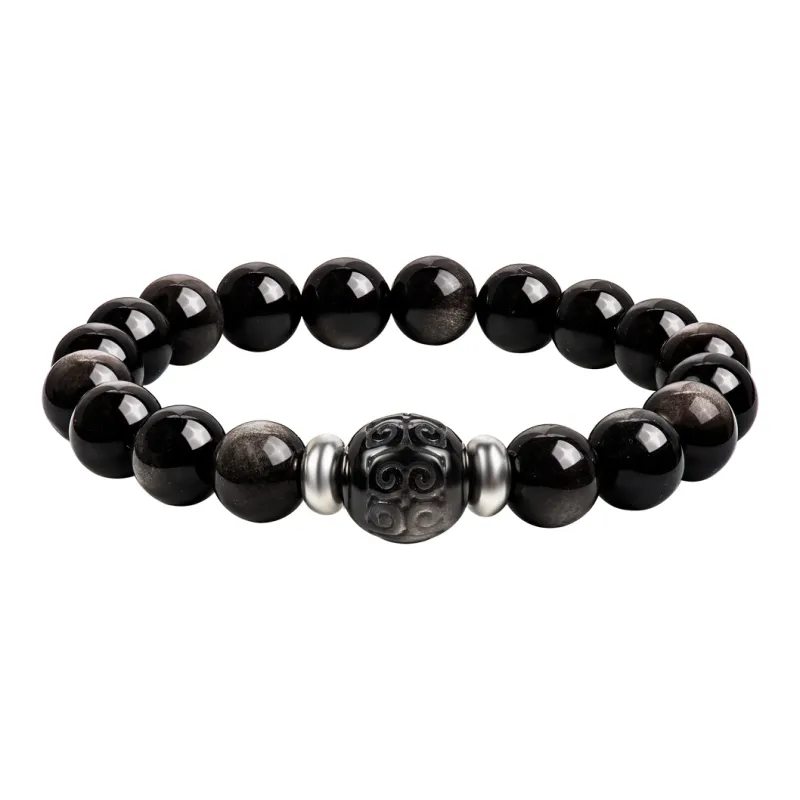 SIMPLE JOYS Natural Obsidian Bracelets Unisex-4