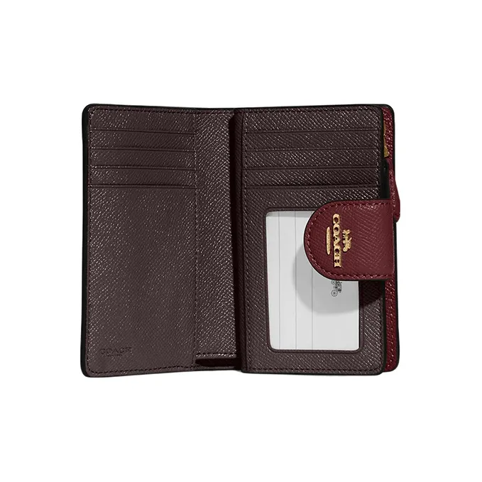 COACH Corner Zip Cross-Stitch Leather Card Holder Wallet Women's Cherry Red-1