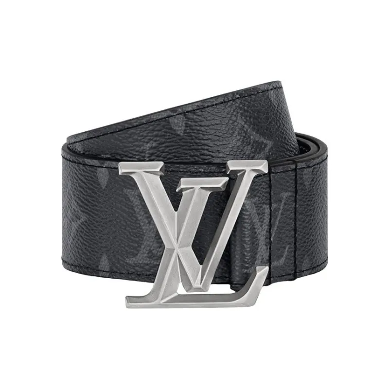 LOUIS VUITTON Cow Leather Leather Belts Men's Black Width: 4cm-1