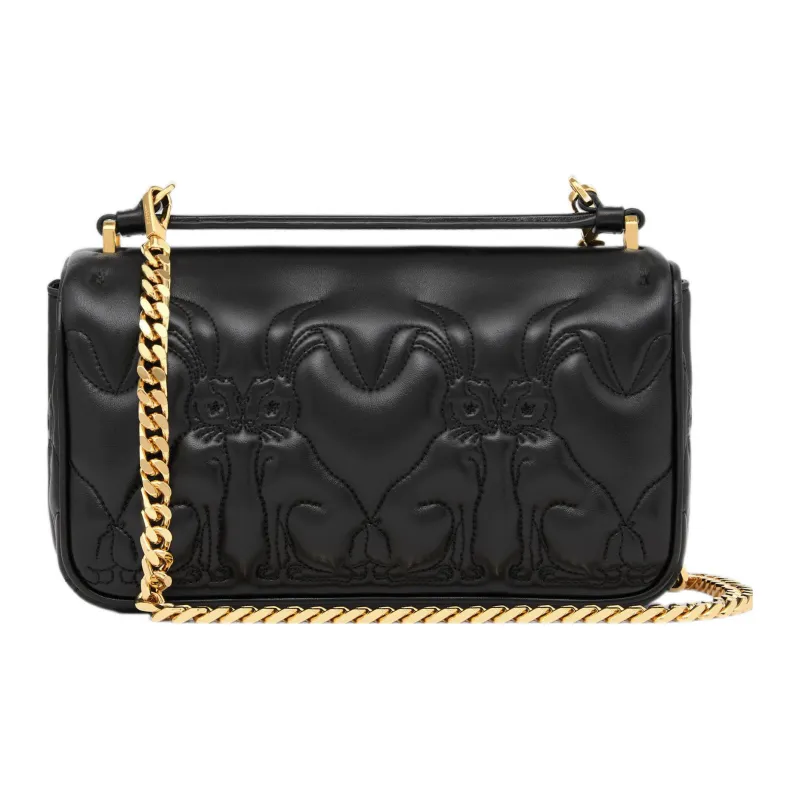 Burberry Lola Lola Bag Lambskin Patchwork Leather Shoulder Bag Crossbody Bag Small Size Women's Black-1