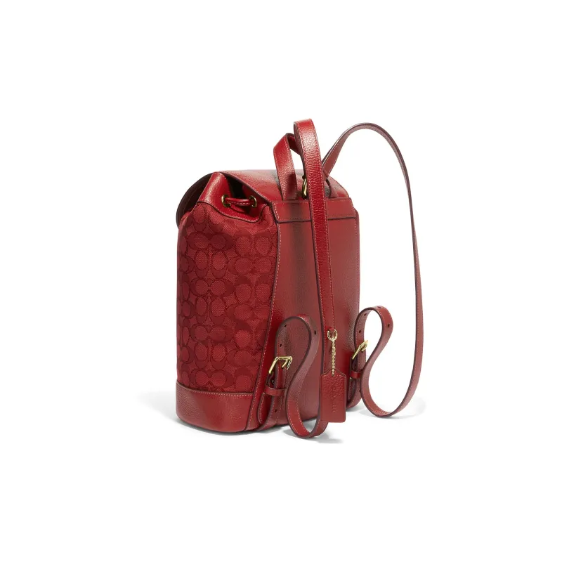COACH Dempsey Fabric With Pebbled Leather Accents Backpack Medium Size Women's Apple Red-1