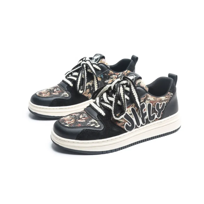 Jifffly Skateboard Shoes Unisex Low Top Black/White-3