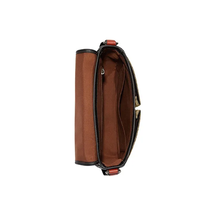 COACH Map Jacquard With Pebbled Leather And Calfskin Shoulder Bag, Crossbody Bag Medium Size Men's Brown & Black-2