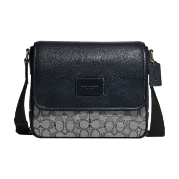 COACH Map Cow Leather Patchwork With Fabric Shoulder Bag Crossbody Bag Medium Size Men's Midnight Blue & Gray