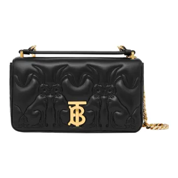 Burberry Lola Lola Bag Lambskin Patchwork Leather Shoulder Bag Crossbody Bag Small Size Women's Black