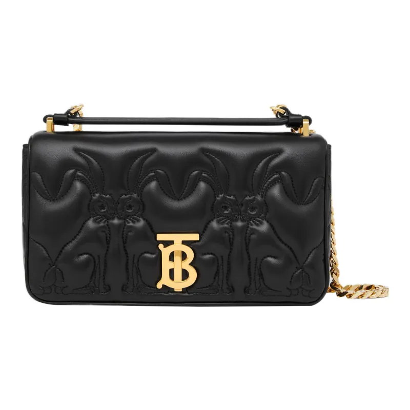 Burberry Lola Lola Bag Lambskin Patchwork Leather Shoulder Bag Crossbody Bag Small Size Women's Black-0
