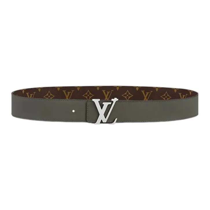 LOUIS VUITTON Logo Print Leather Leather Belts Men's Brown Width: 4cm-1