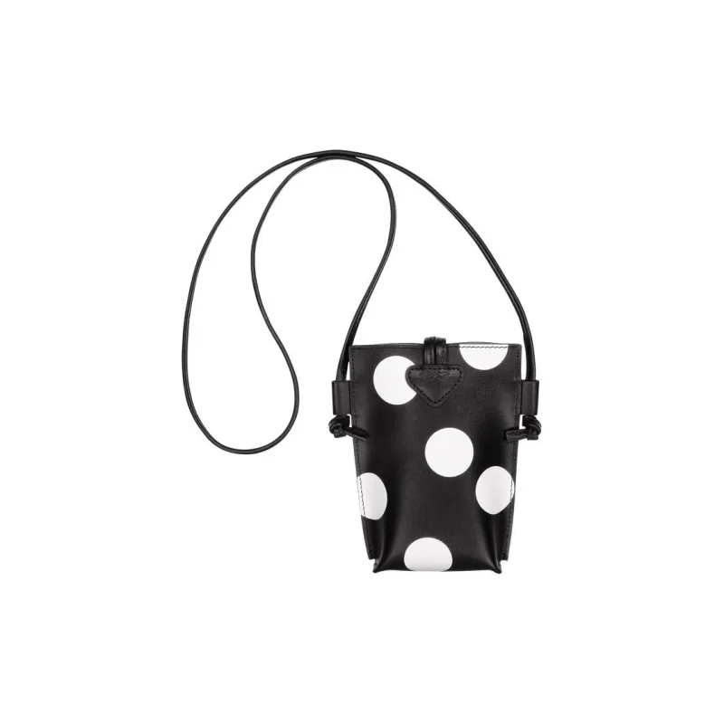LONGCHAMP Roseau Calfskin Patchwork Leather Trim Shoulder Bag Crossbody Bag Cell Phone Pouch Women's Black & White-1