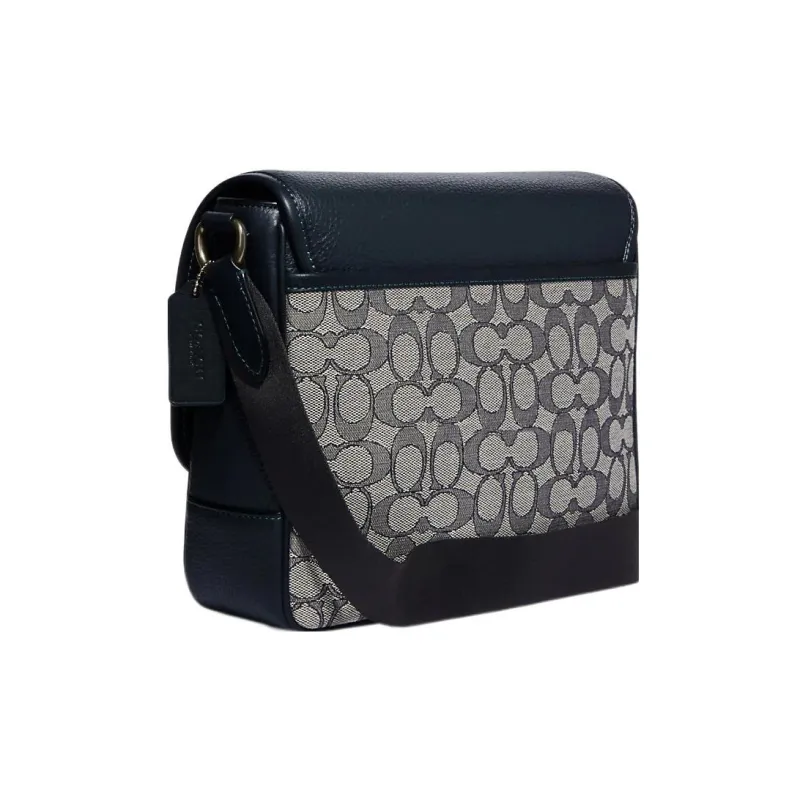 COACH Map Cow Leather Patchwork With Fabric Shoulder Bag Crossbody Bag Medium Size Men's Midnight Blue & Gray-1