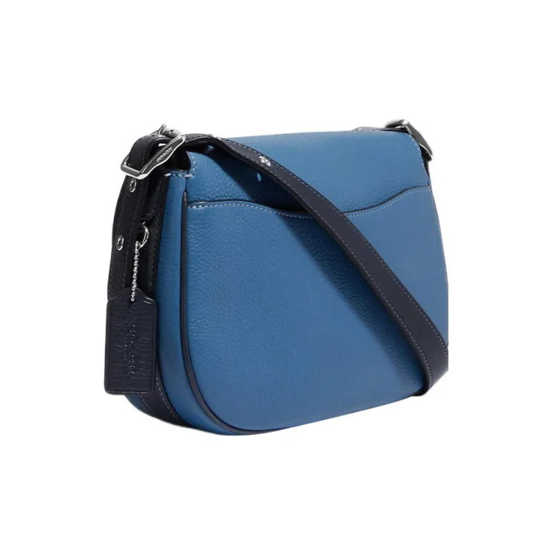 COACH Macie Pebbled Leather Saddle Bag, Shoulder Bag, Crossbody Bag Medium Size Women's Sky Blue-1
