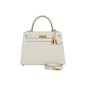 HERMES Kelly Epsom Calfskin Kelly Bag Shoulder Bag Crossbody Bag Handbag Women's 10 Craie Milkshake White