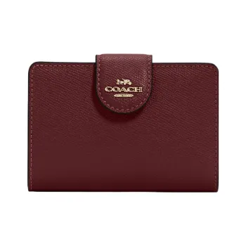 COACH Corner Zip Cross-Stitch Leather Card Holder Wallet Women's Cherry Red