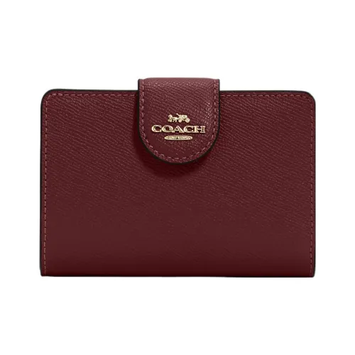 COACH Corner Zip Cross-Stitch Leather Card Holder Wallet Women's Cherry Red