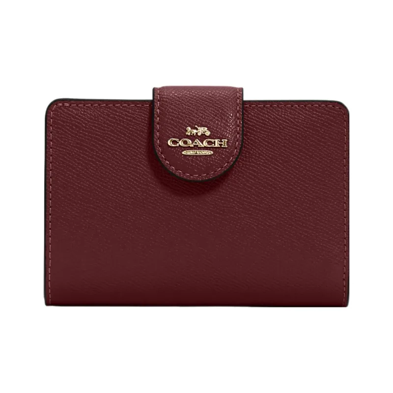 COACH Corner Zip Cross-Stitch Leather Card Holder Wallet Women's Cherry Red-0