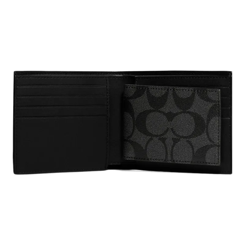 COACH 3 IN 1 Wallet Artificial Leather Card Holder Wallet Women's Black-3