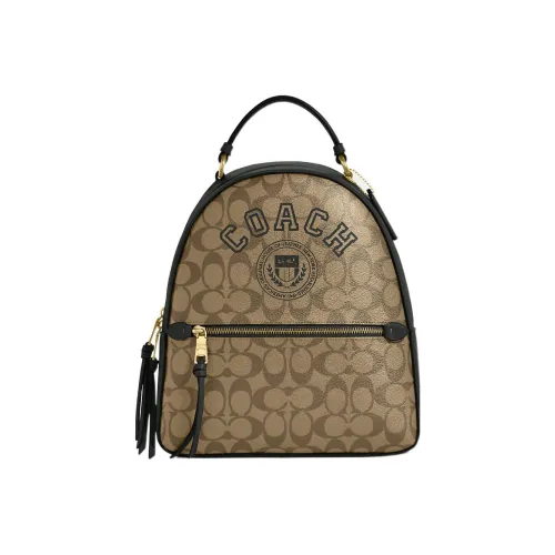 COACH Jordyn Coated Canvas With Smooth Leather Backpack Large Size Women's Khaki