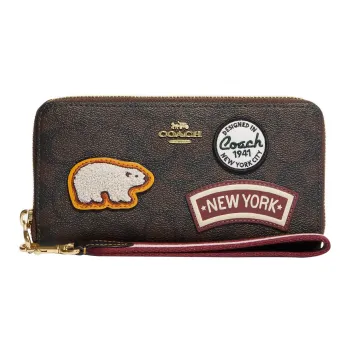 COACH Zip Around Canvas With Leather Card Holder Wallet Regular Women's Dark Brown