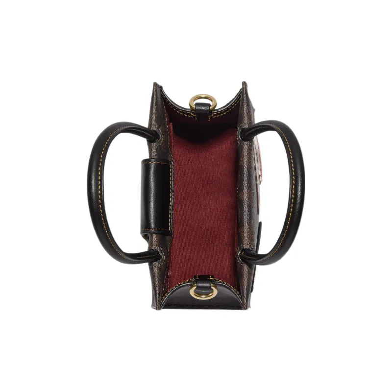 COACH Cally Patchwork Cow Split Leather Handbags Shoulder Bag Crossbody Bag Mini Women's Dark Brown-2