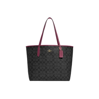COACH City Coated Canvas With Leather Tote Bag, Shopping Bag, Shoulder Bag, Handbag Large Size Women's Black