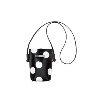 LONGCHAMP Roseau Calfskin Patchwork Leather Trim Shoulder Bag Crossbody Bag Cell Phone Pouch Women's Black & White